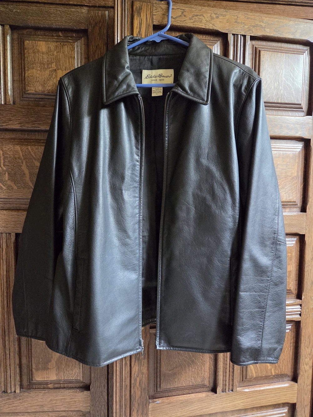 Eddie Bauer Black Leather Zip Jacket with Point Collar